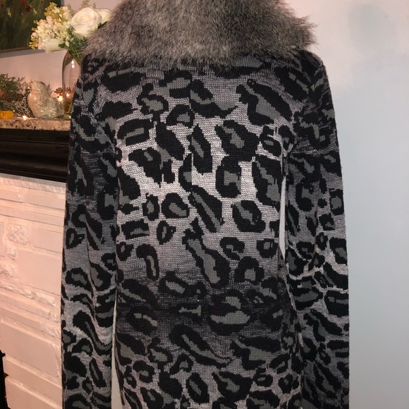 Black and Grey Leopard Print Cardigan - Picture 2 of 6